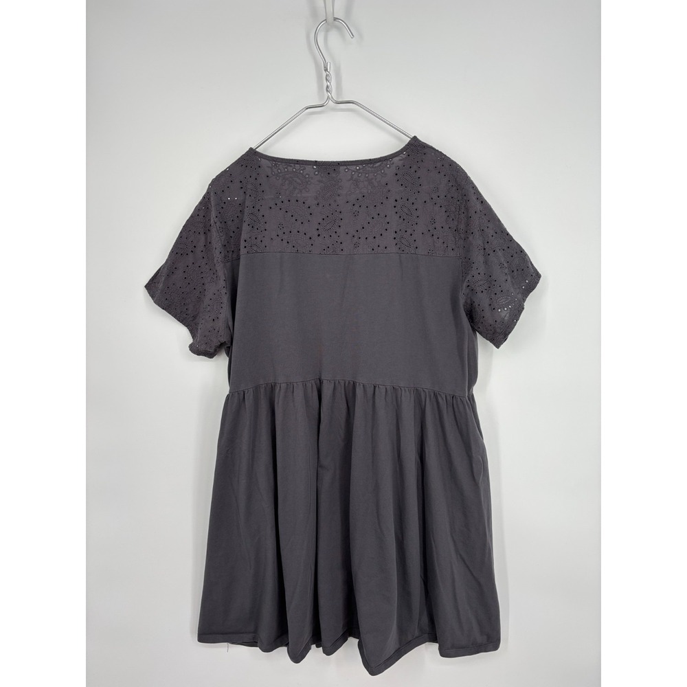 Torrid Dress Plus 2 2x Gray Knit Mini Eyelet Yoke Mini Skater Pockets - Picture 6 of 9